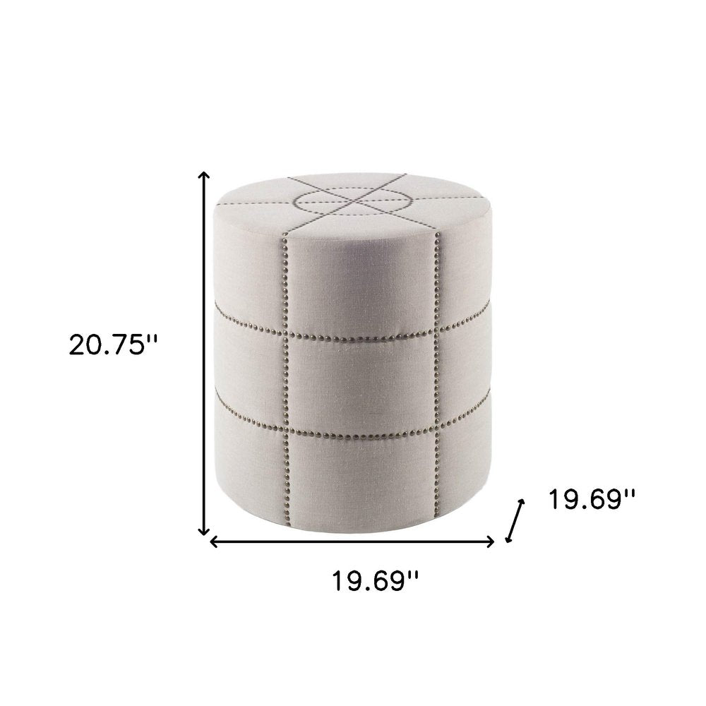 20" Cream Fabric Tufted Round Footstool