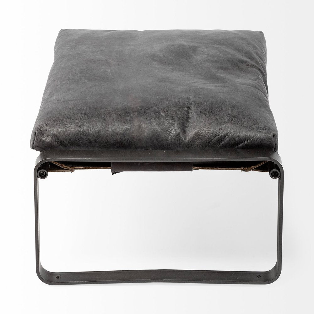 27" Black Genuine Leather Ottoman