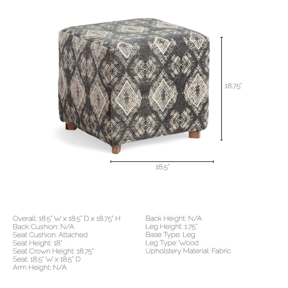 19" Gray Cotton and Brown Cube Ottoman