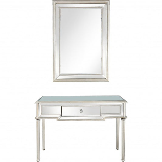 48" Silver Mirrored Glass Console Table With Drawer