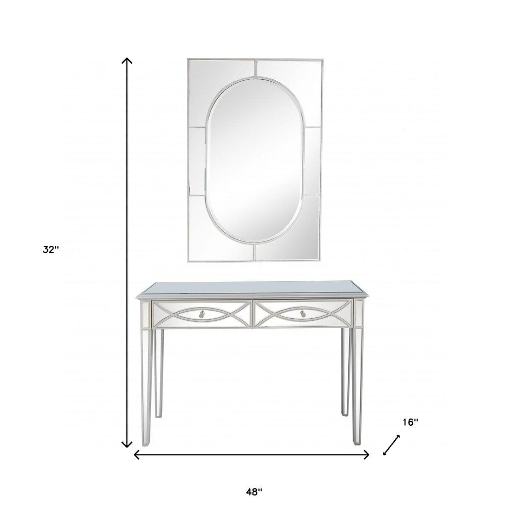 48" Silver Mirrored Glass Console Table And Drawers