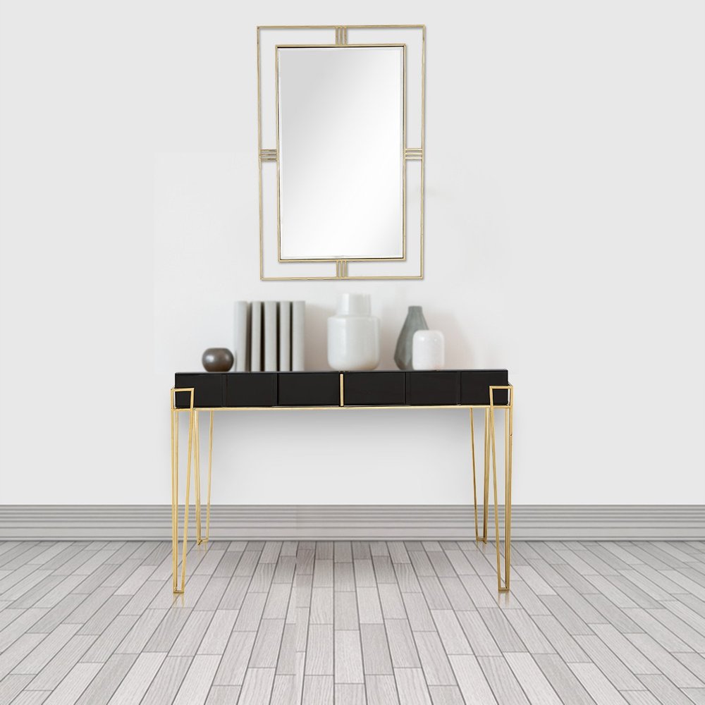 48" Black Mirrored Glass Console Table