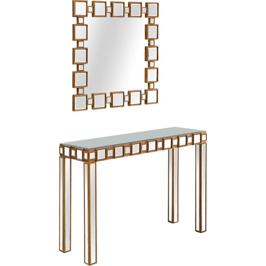 43" Gold And Silver Mirrored Glass Console Table