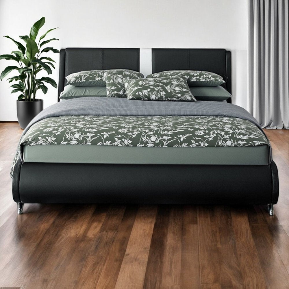 Black Faux Leather Queen Bed Frame