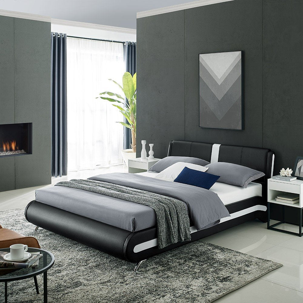 Black Faux Leather Queen Bed Frame