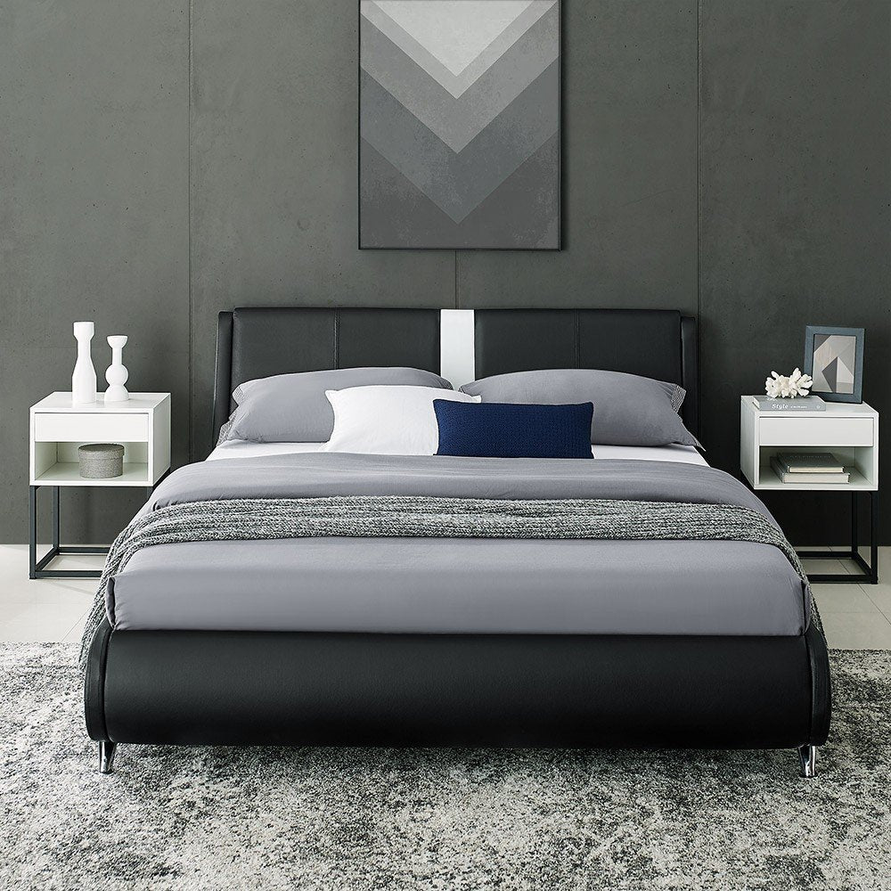Black Faux Leather Queen Bed Frame