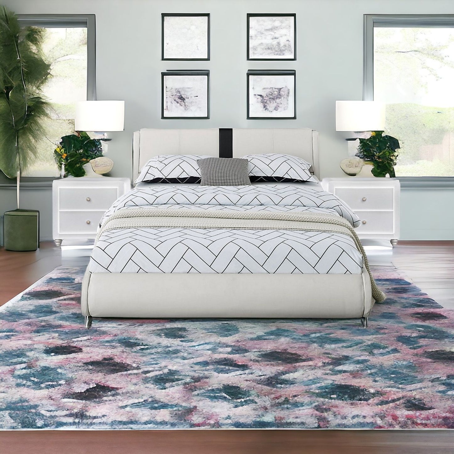 Black Wood And Linen Queen Bed Frame
