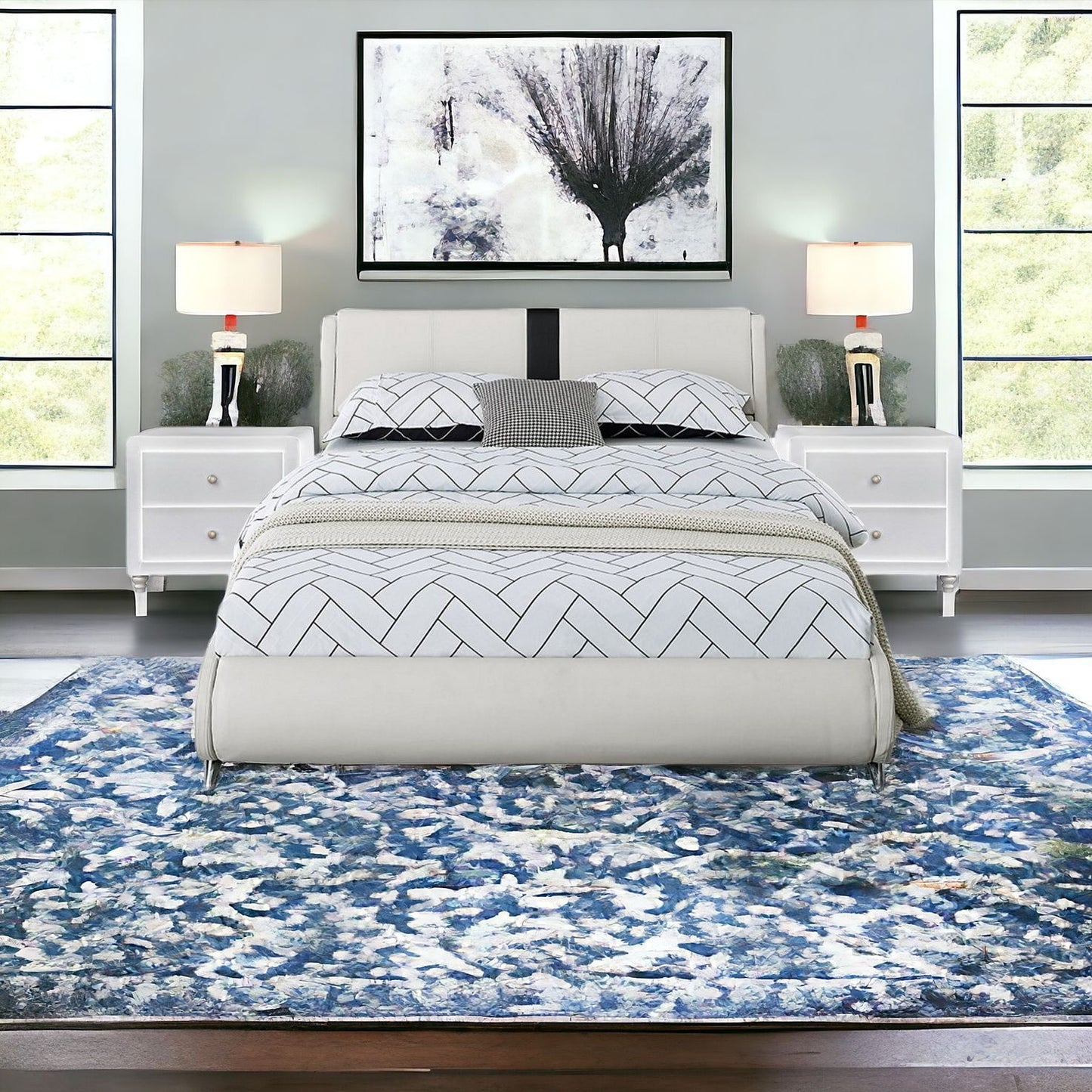 Black Wood And Linen Queen Bed Frame