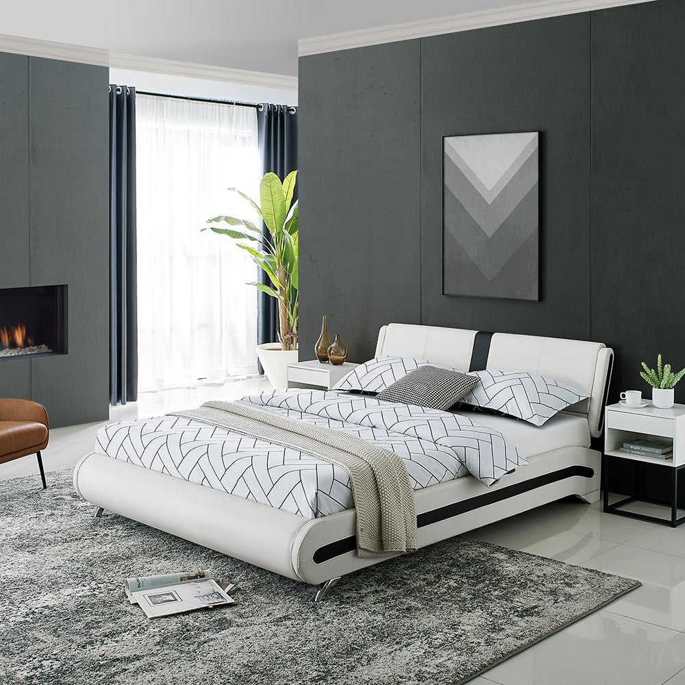 Black Wood And Linen Queen Bed Frame