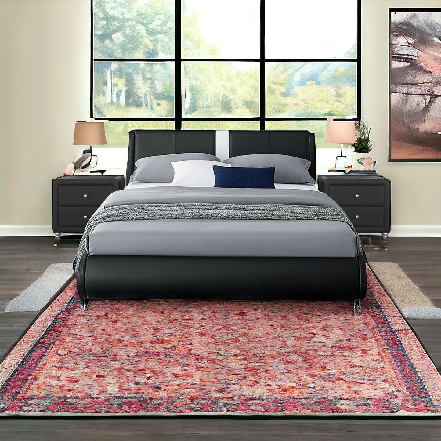 Black Wood And Linen Queen Bed Frame