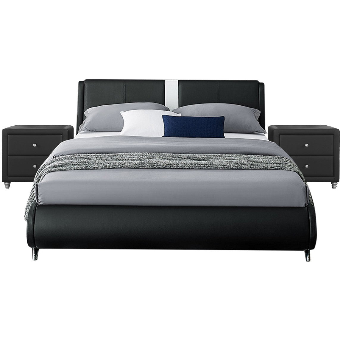 Black Wood And Linen Queen Bed Frame