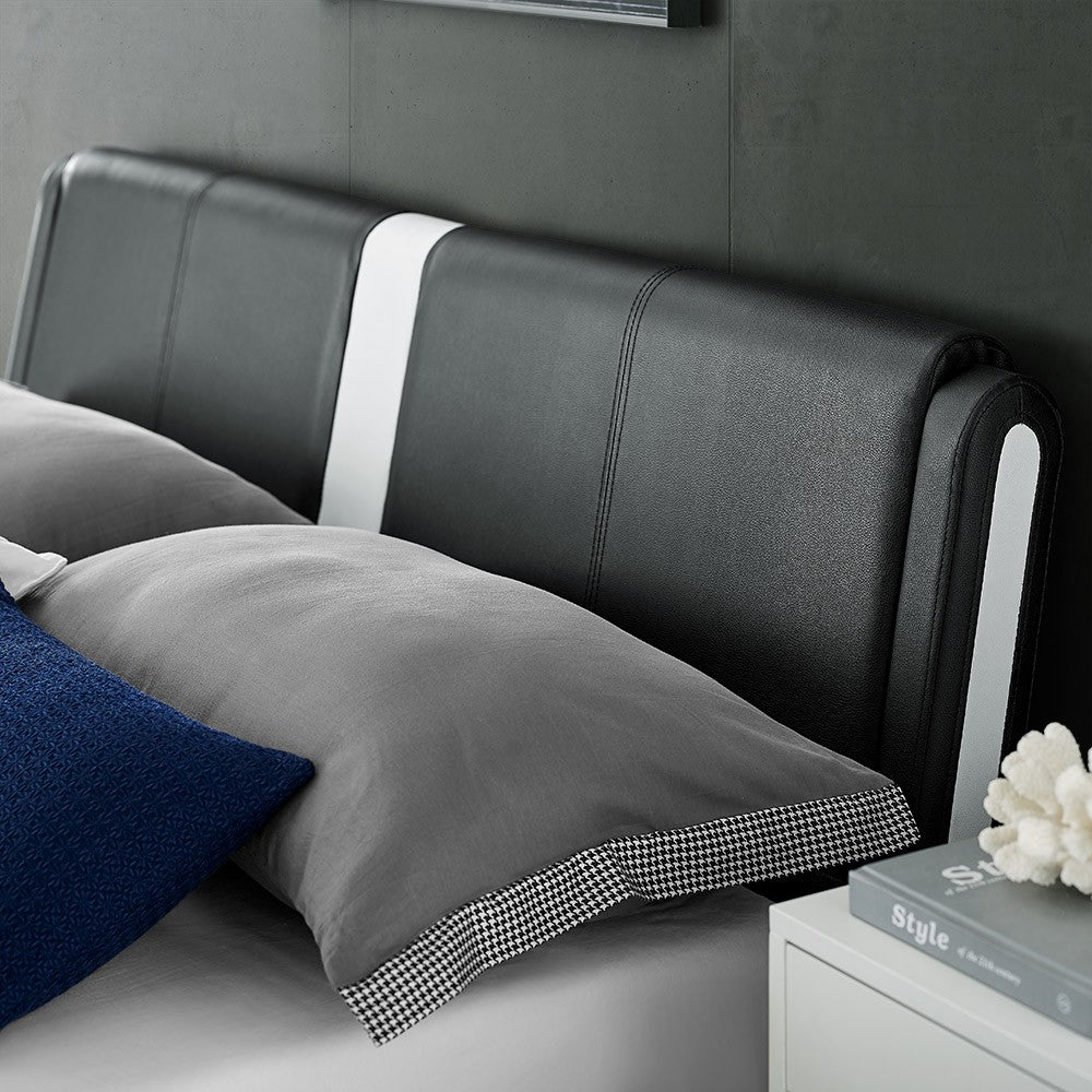 Black Wood And Linen Queen Bed Frame