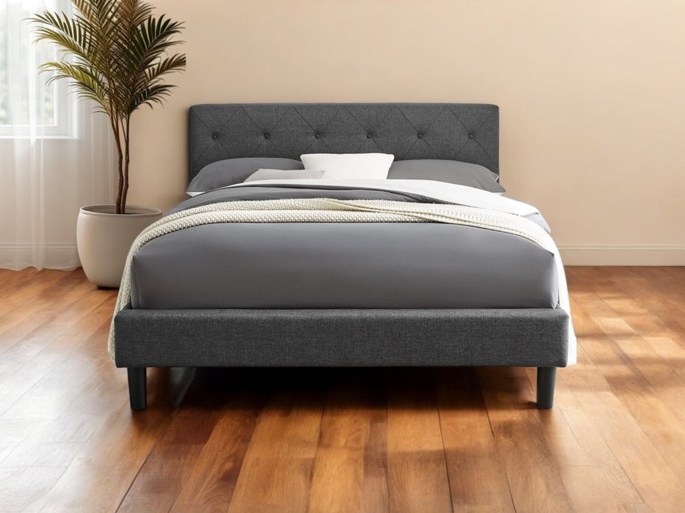Gray Tufted Upholstered Queen Bed Frame