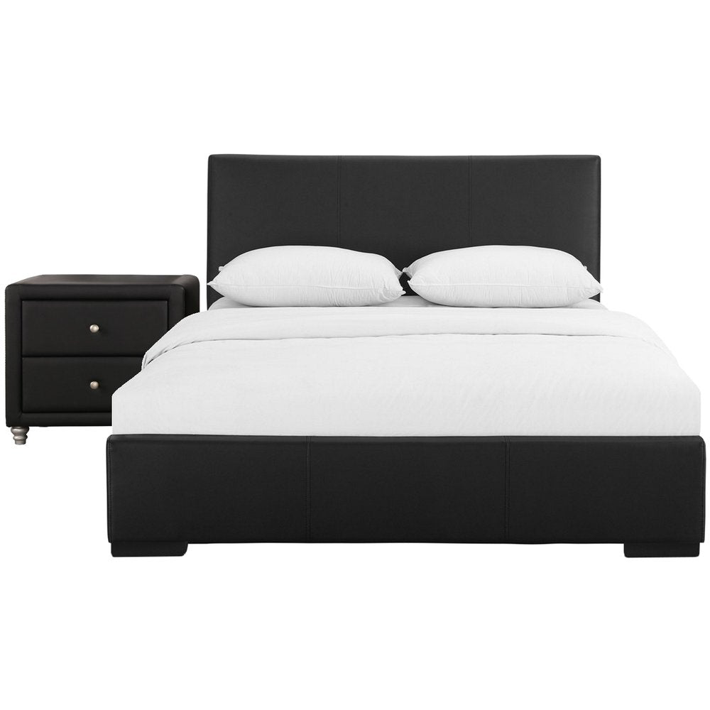 Beige Wood And Faux Leather Queen Bed Frame