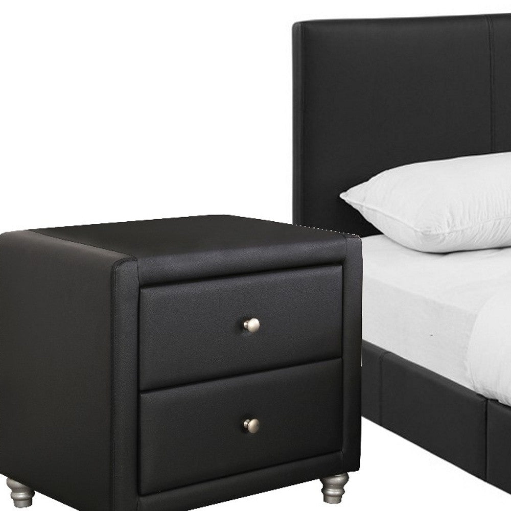 Beige Wood And Faux Leather Queen Bed Frame