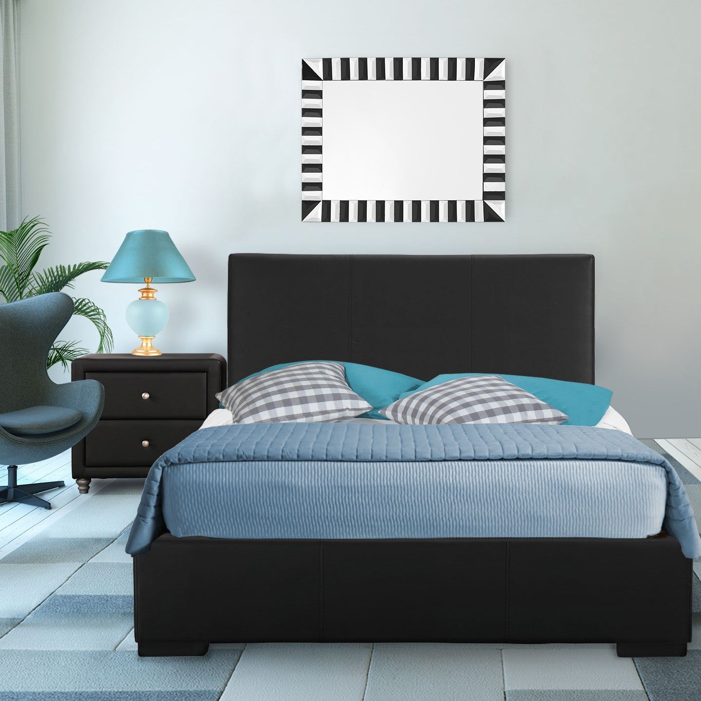 Beige Wood And Faux Leather Queen Bed Frame