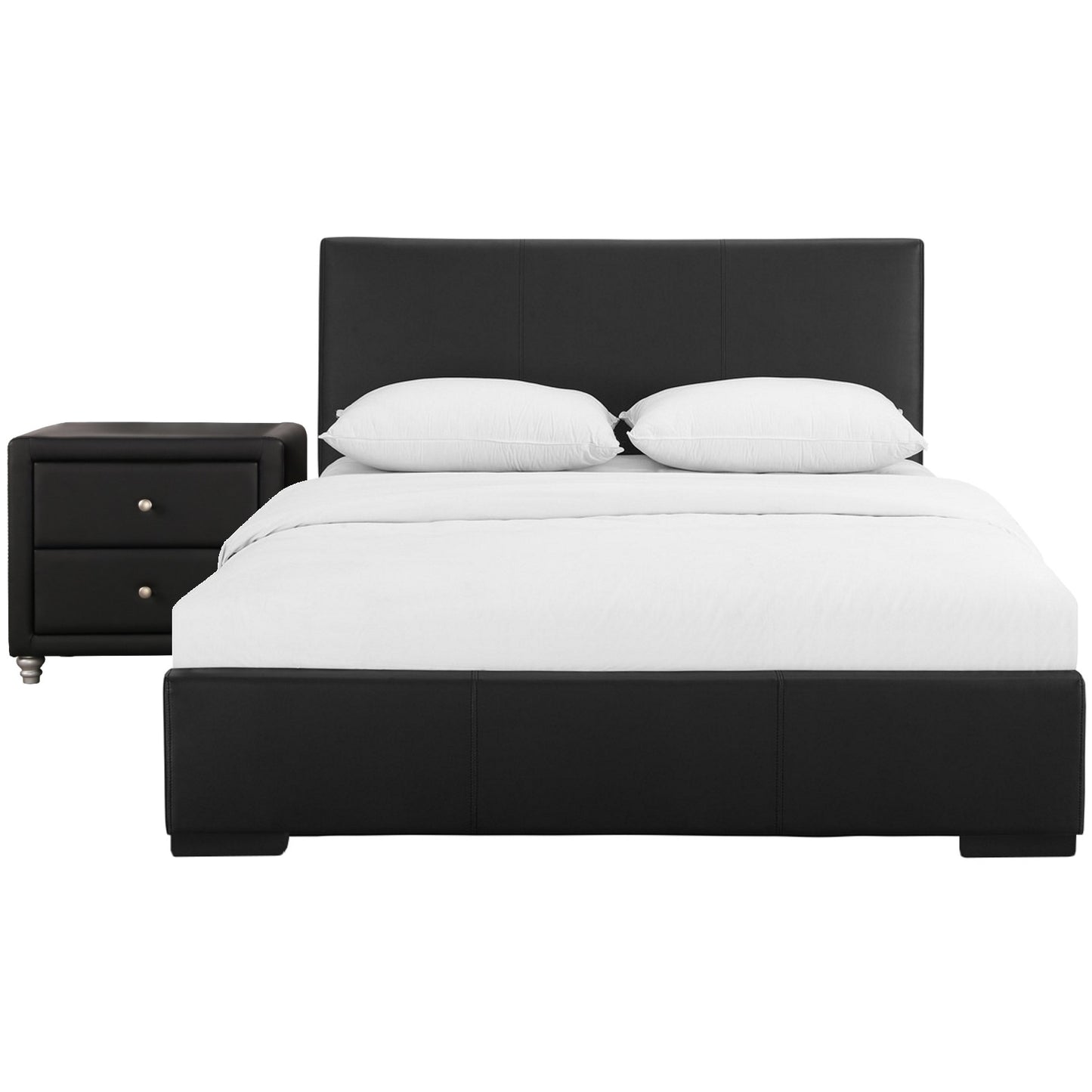 Beige Wood And Faux Leather Queen Bed Frame