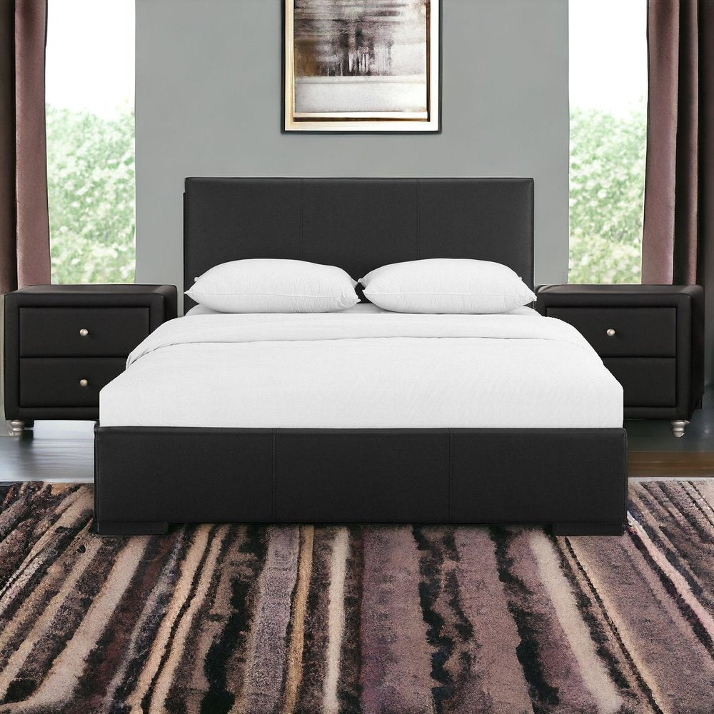 Beige Wood And Faux Leather Queen Bed Frame