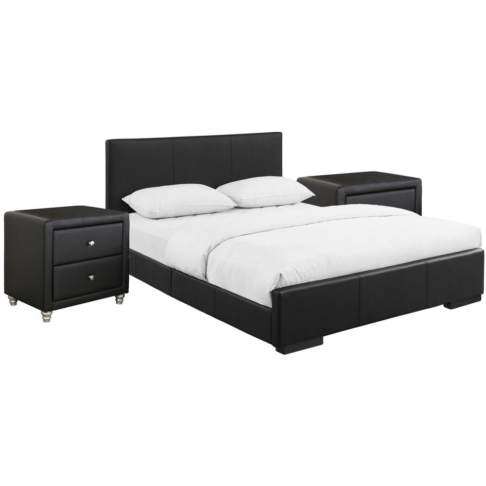 Beige Wood And Faux Leather Queen Bed Frame
