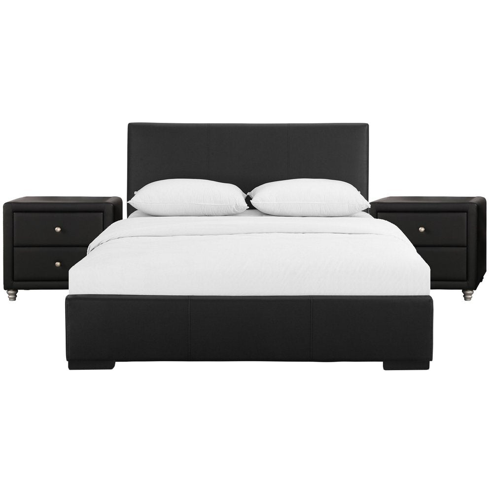 Beige Wood And Faux Leather Queen Bed Frame