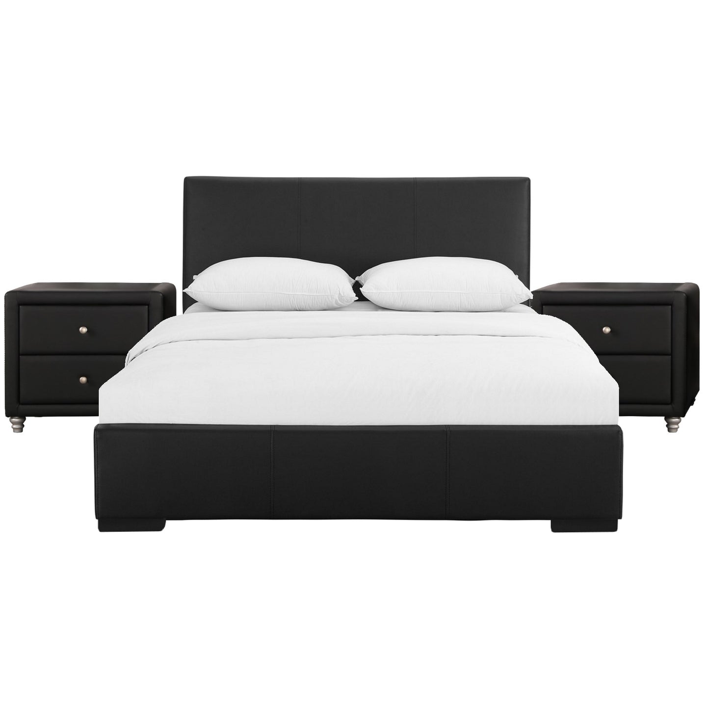 Beige Wood And Faux Leather Queen Bed Frame