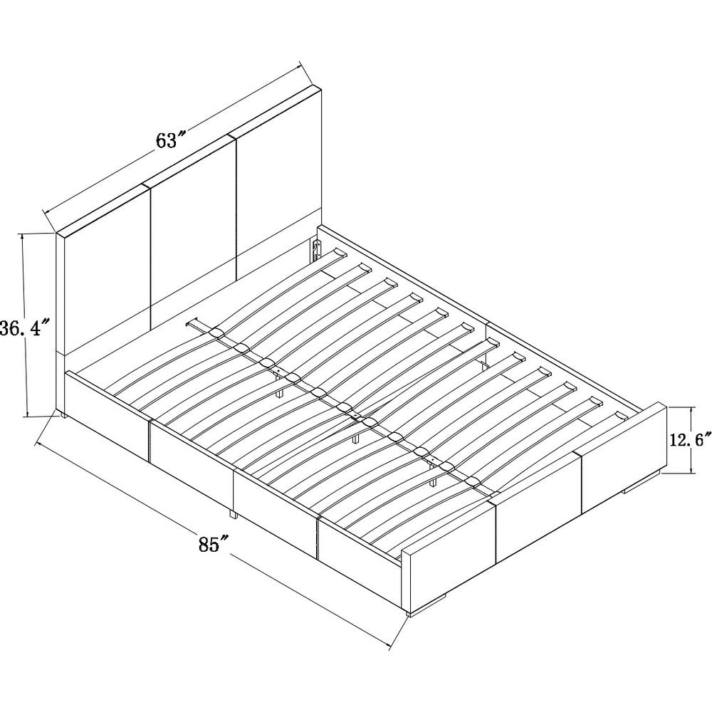 Beige Wood And Faux Leather Queen Bed Frame