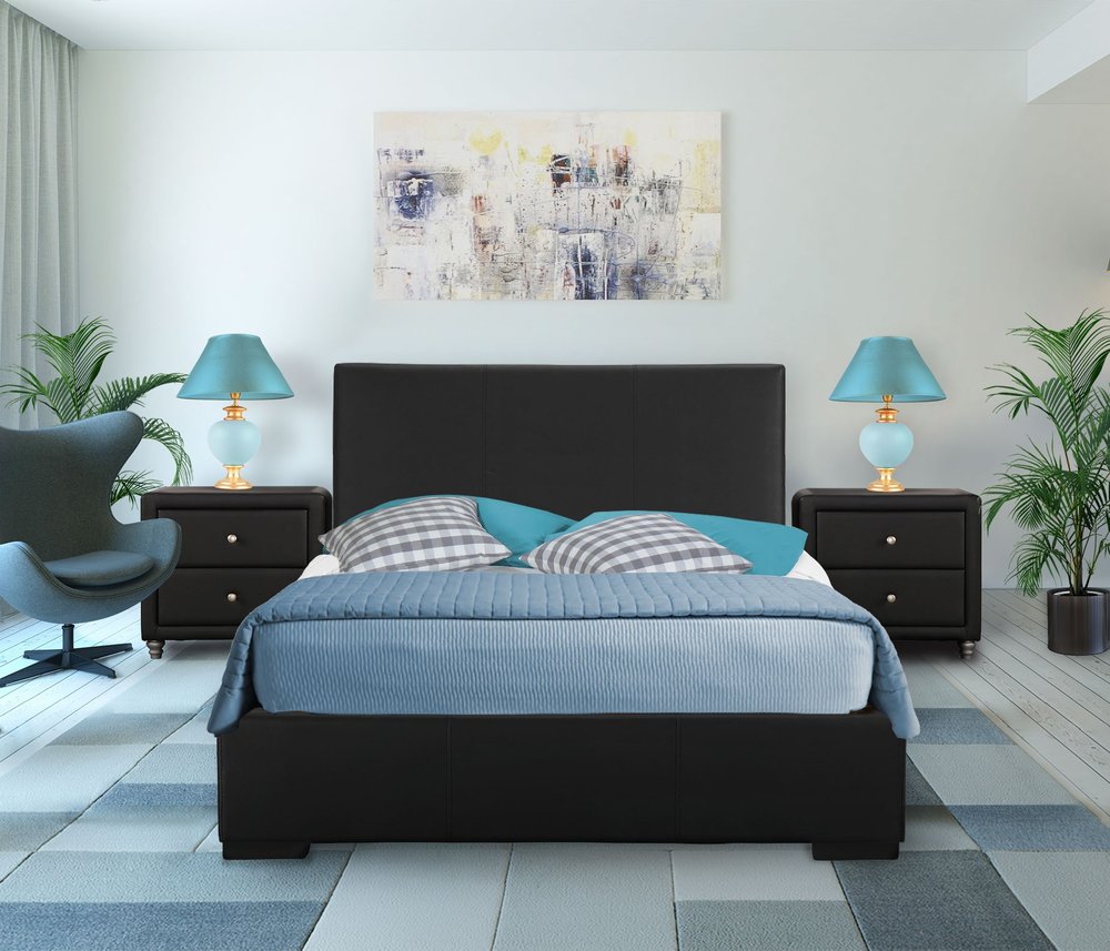 Beige Wood And Faux Leather Queen Bed Frame
