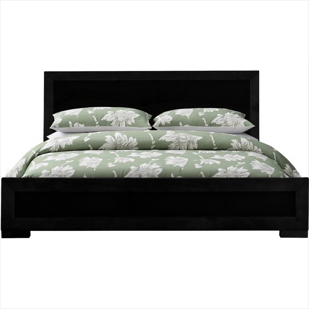 Black Inlaid Panels Solid Wood Queen Bed Frame