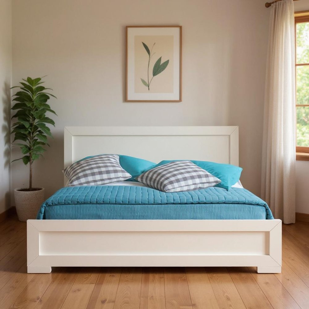 Black Inlaid Panels Solid Wood Queen Bed Frame
