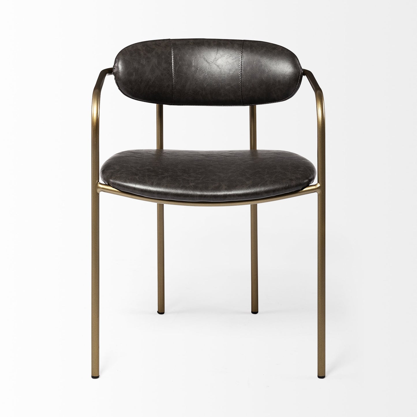 Set of Two Brown and Gold Upholstered Faux Leather Dining Arm Chairs