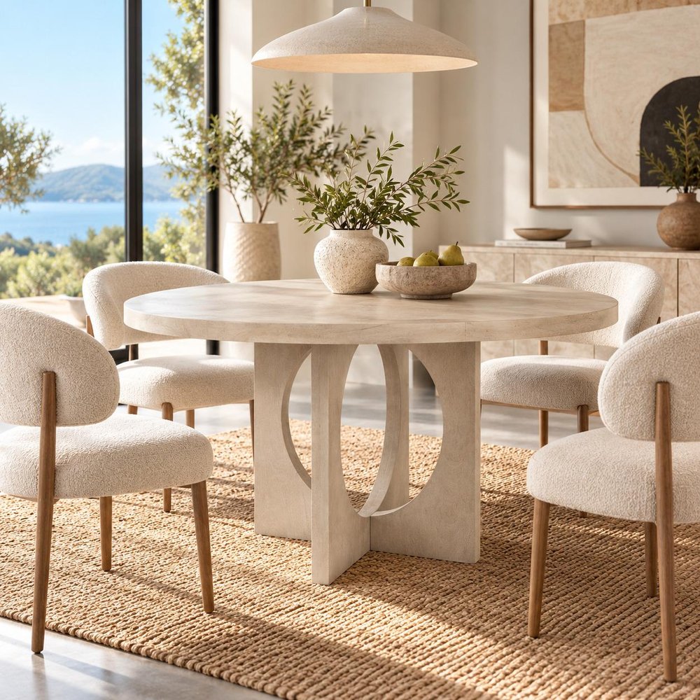 54" Natural Rounded Pedestal Base Dining Table