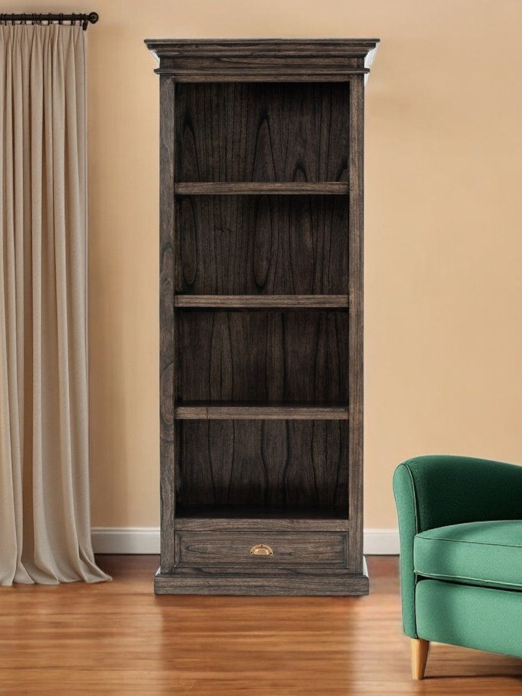 75" Brown and Black  Wood Four Tier Bookcase