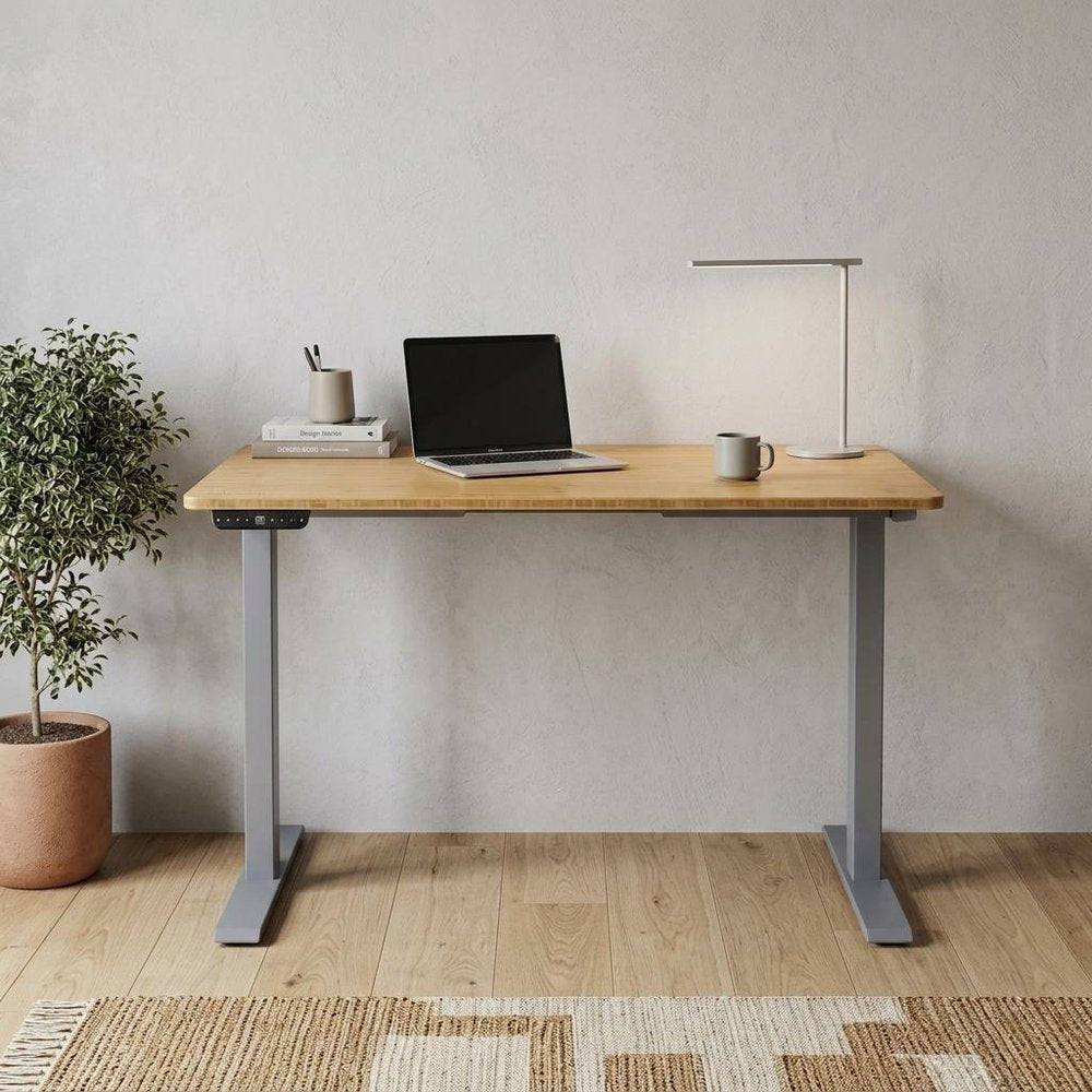 48" Adjustable Brown and Gray Stainless Steel Computer Desk