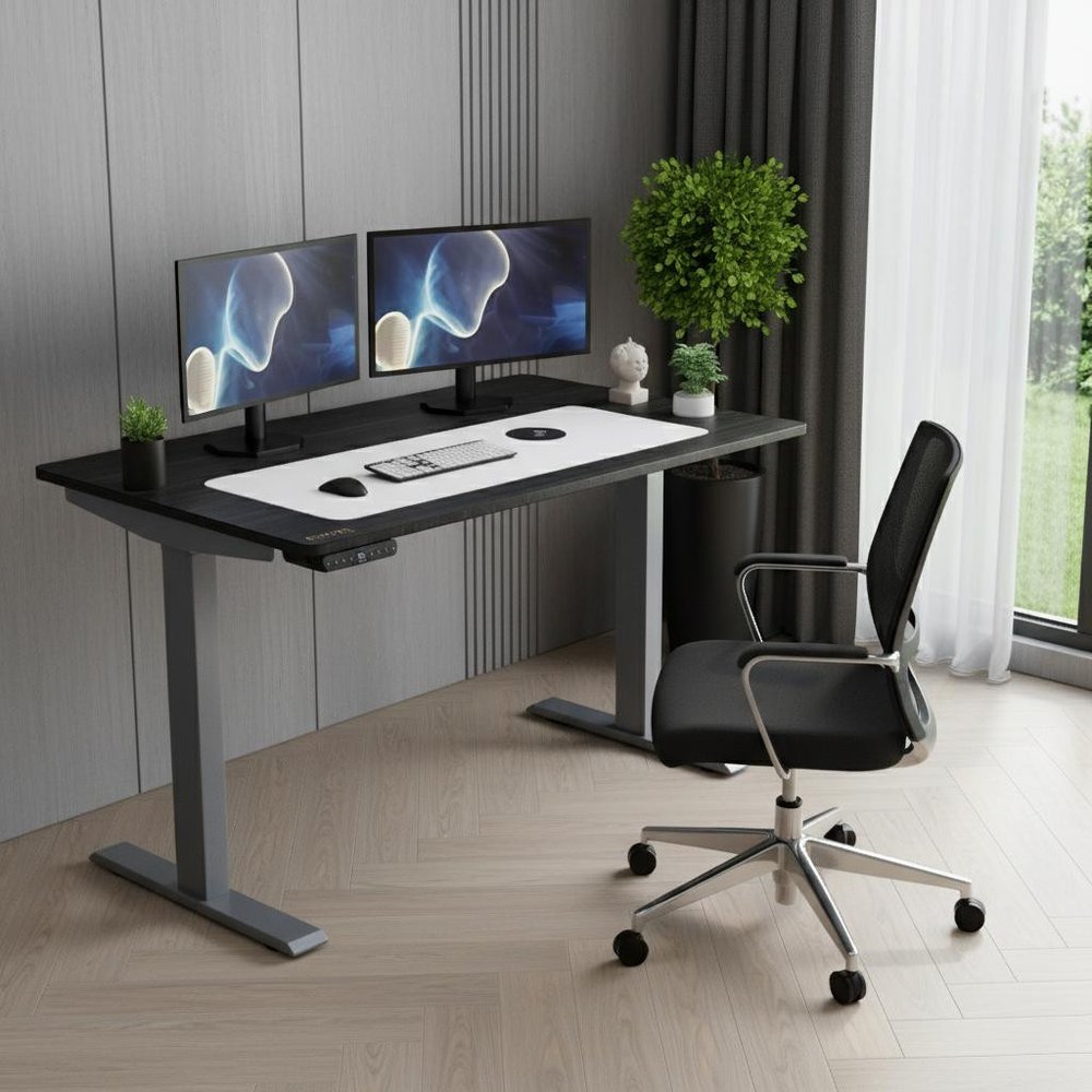 Adjustable Black and Gray Stainless Steel Rolling Computer Desk