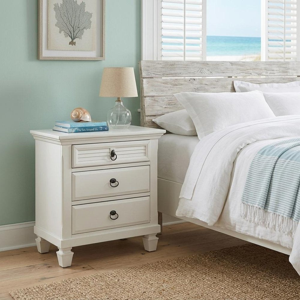 28" White Wood Three Drawer Nightstand