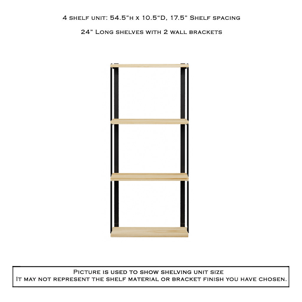 Wall Mount 4 Shelf Unit with Bookends: 54.5"H