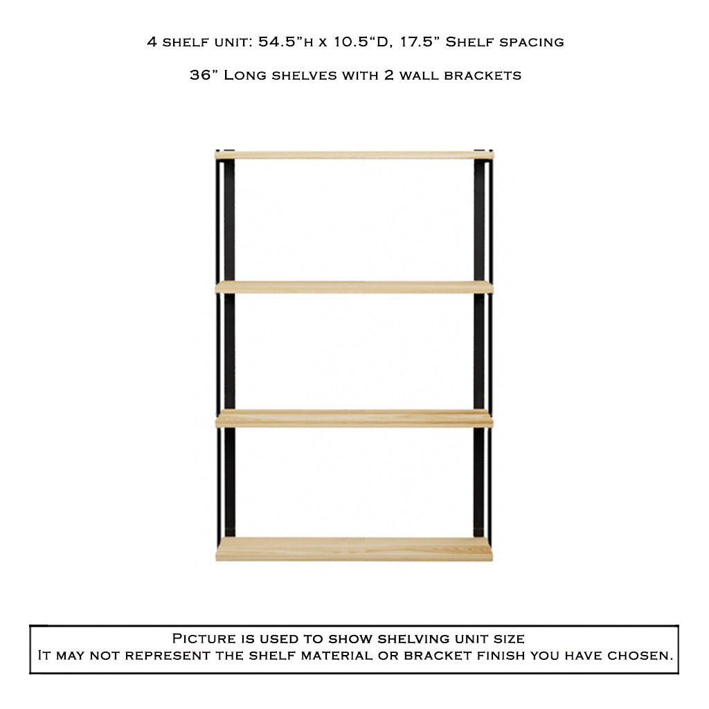 Wall Mount 4 Shelf Unit with Bookends: 54.5"H