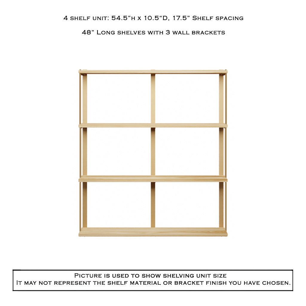 Wall Mount 4 Shelf Unit with Bookends: 54.5"H