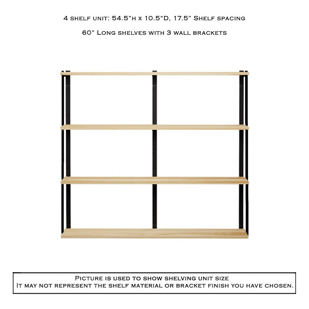 Wall Mount 4 Shelf Unit with Bookends: 54.5"H