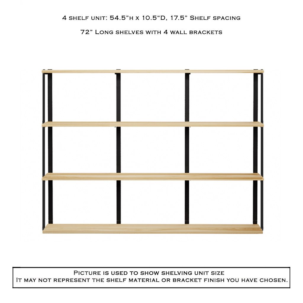 Wall Mount 4 Shelf Unit with Bookends: 54.5"H