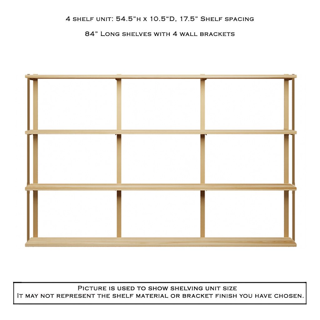 Wall Mount 4 Shelf Unit with Bookends: 54.5"H