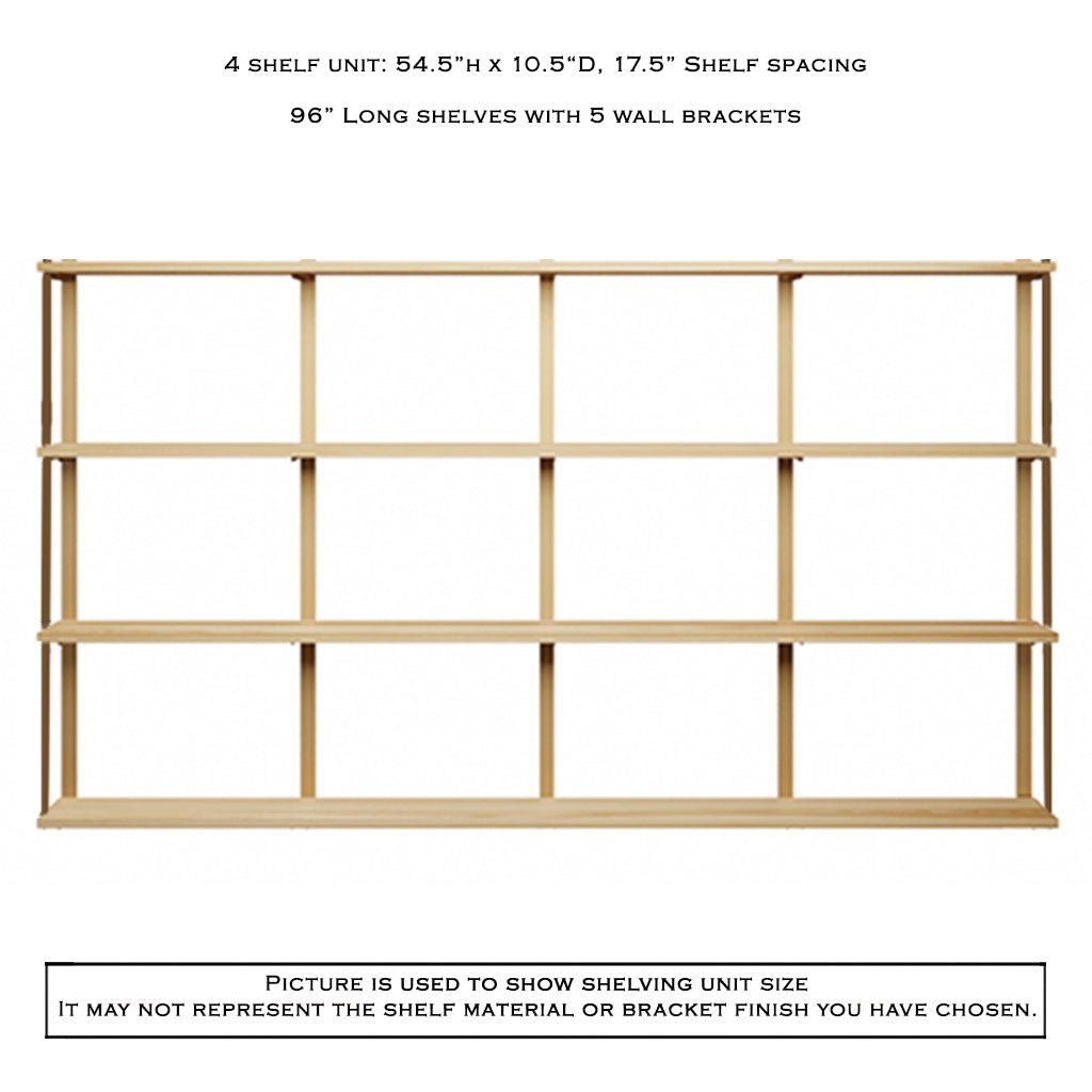 Wall Mount 4 Shelf Unit with Bookends: 54.5"H