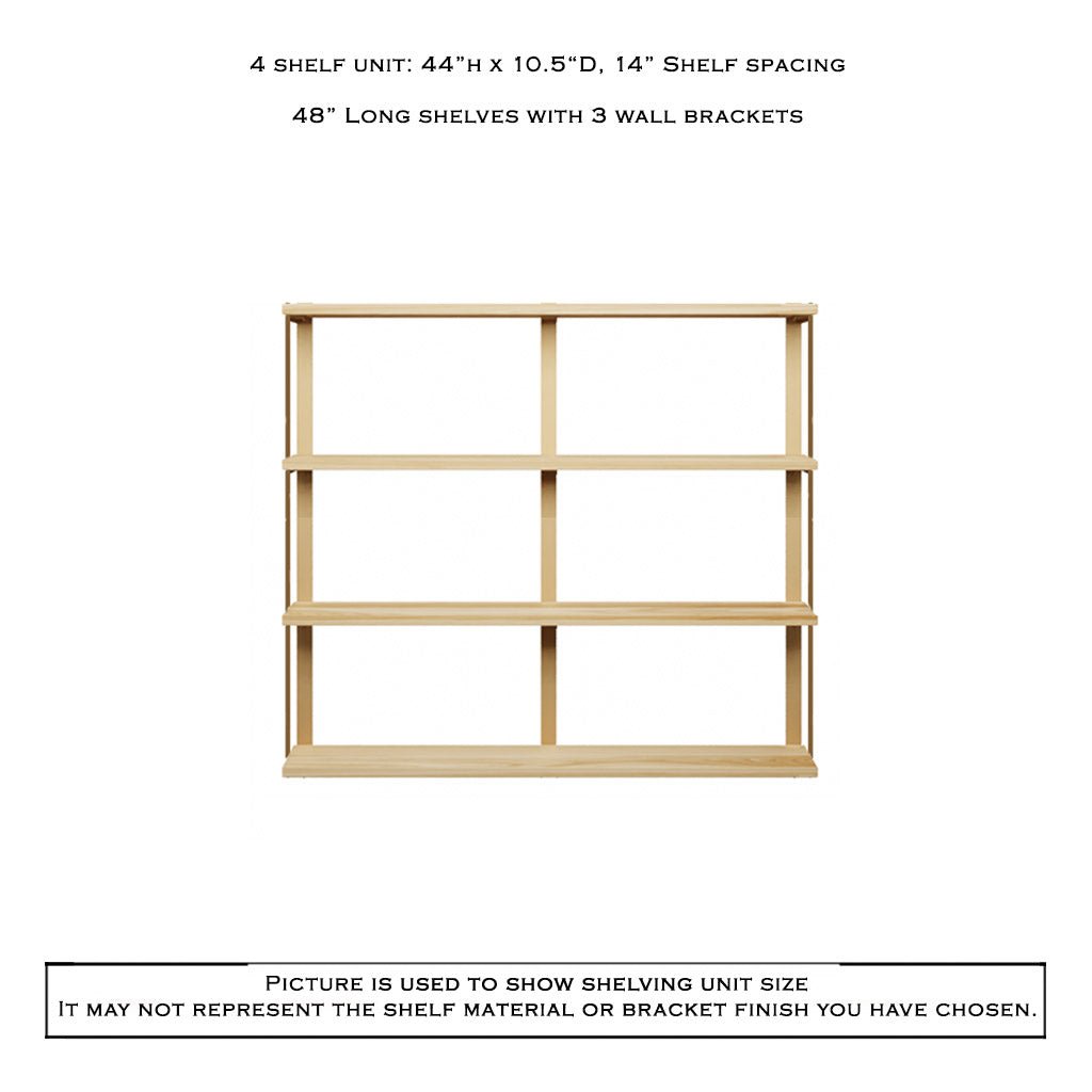 Wall Mount 4 Shelf Unit with Bookends: 44" H