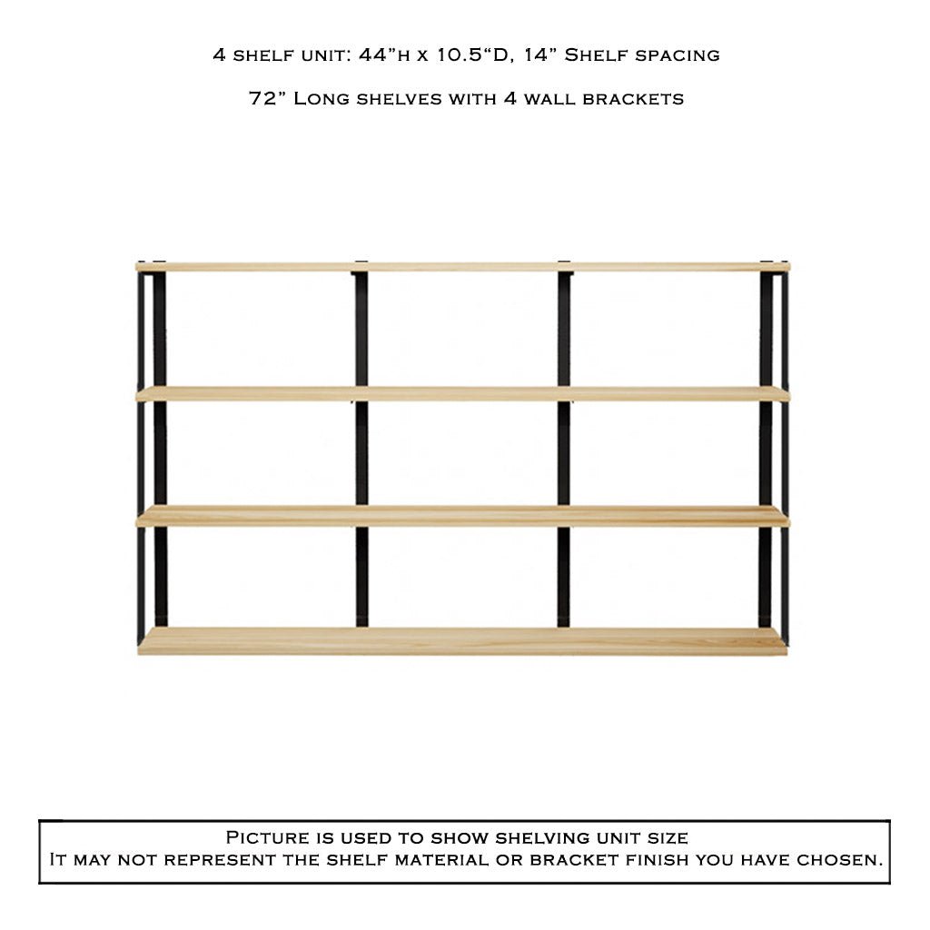 Wall Mount 4 Shelf Unit with Bookends: 44" H
