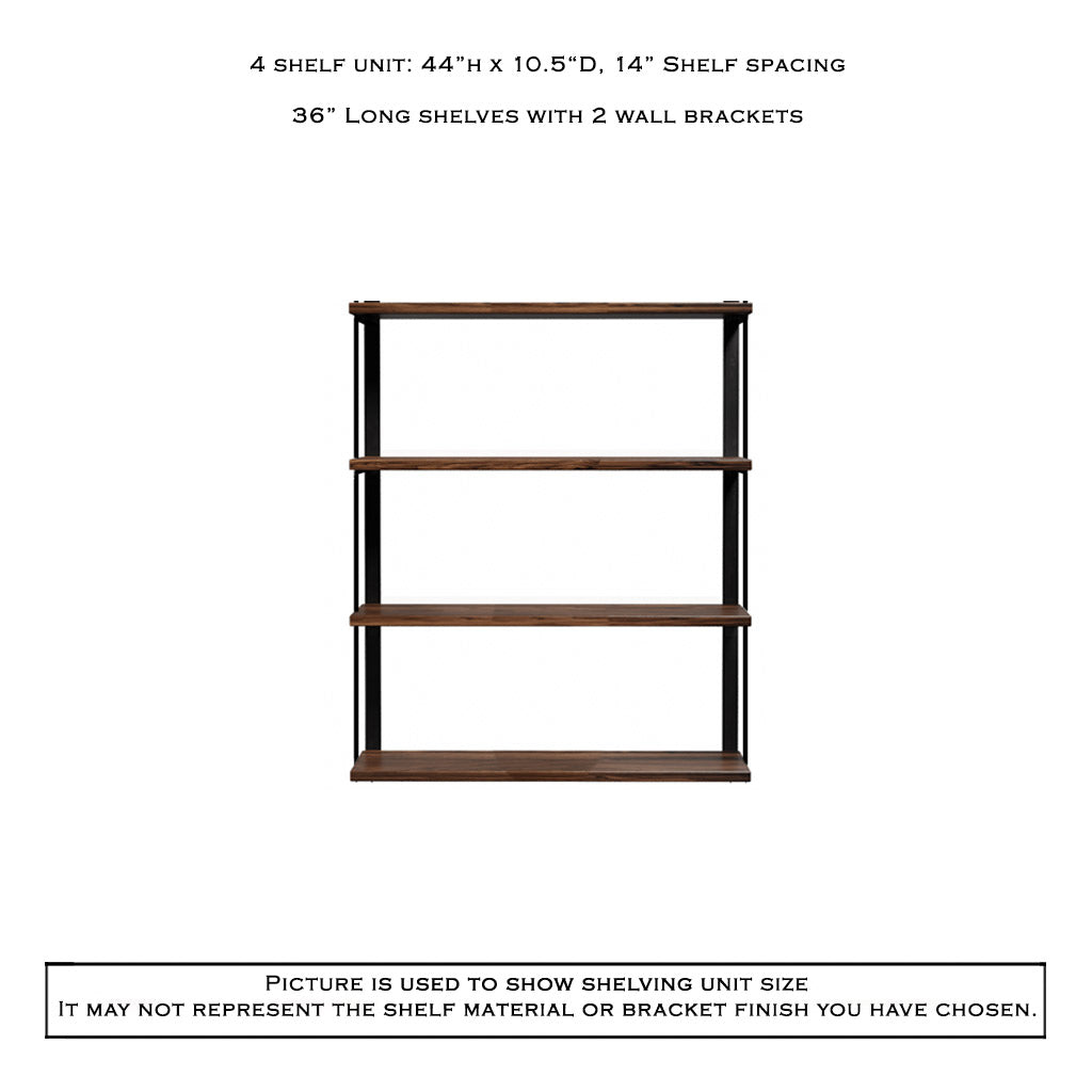 Wall Mount 4 Shelf Unit with Bookends: 44" H