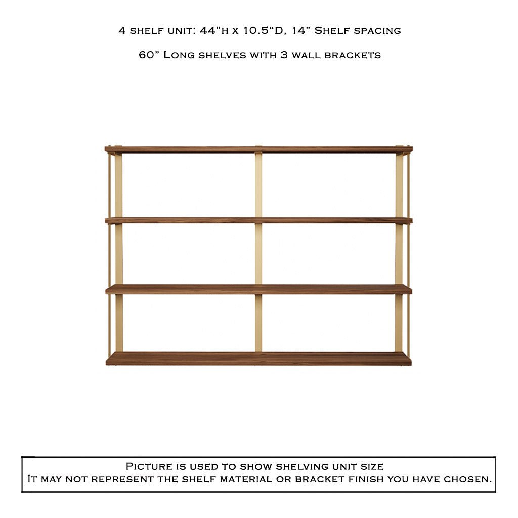 Wall Mount 4 Shelf Unit with Bookends: 44" H