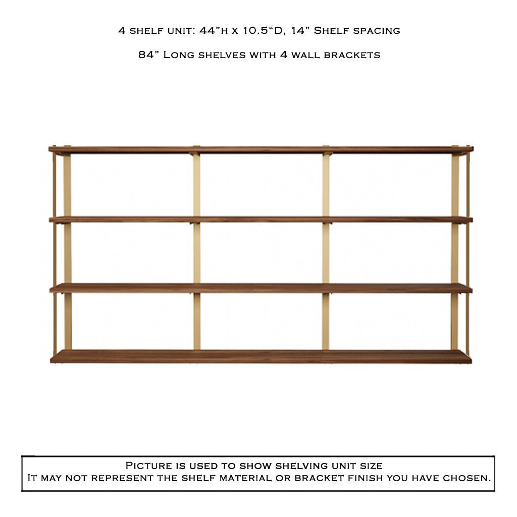 Wall Mount 4 Shelf Unit with Bookends: 44" H