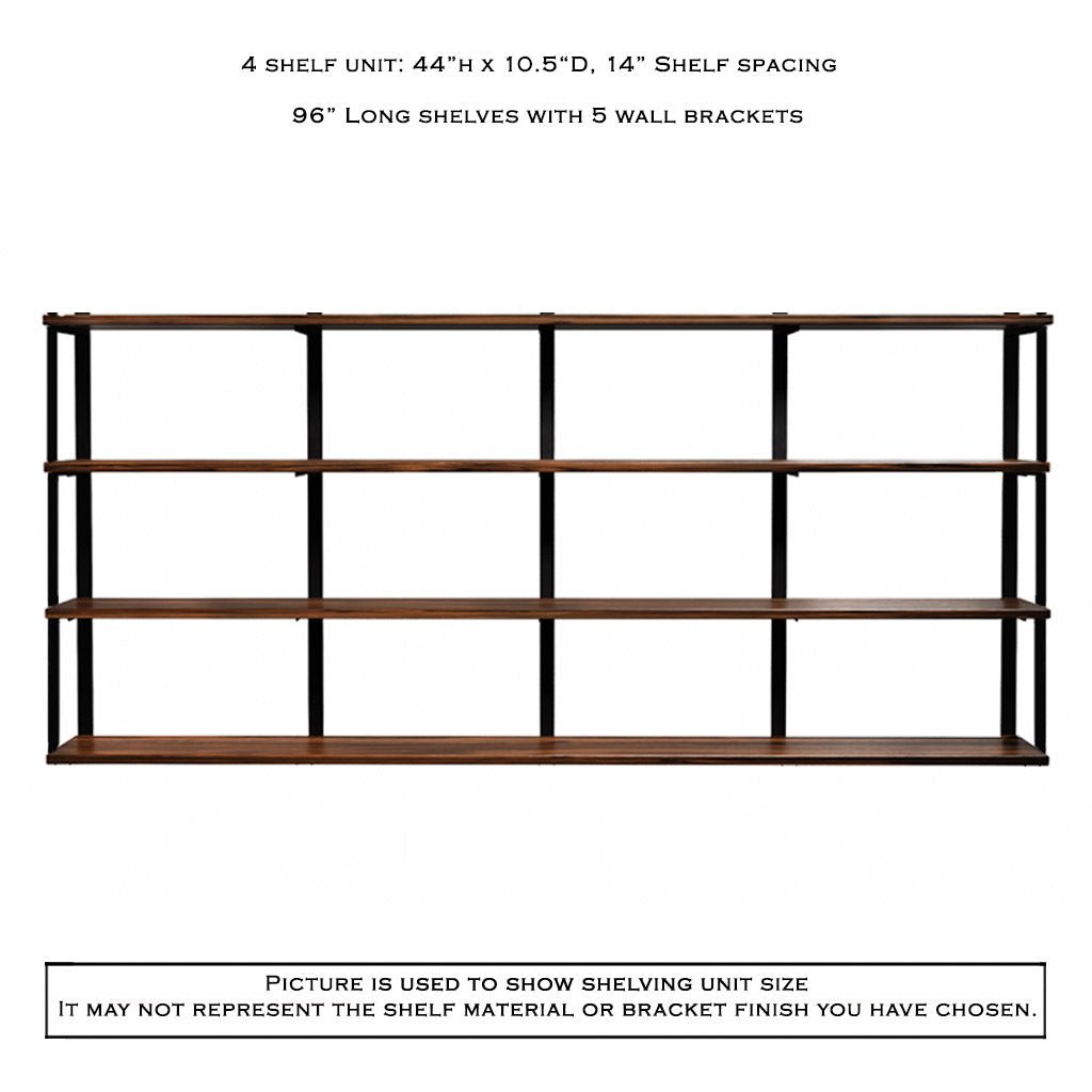 Wall Mount 4 Shelf Unit with Bookends: 44" H