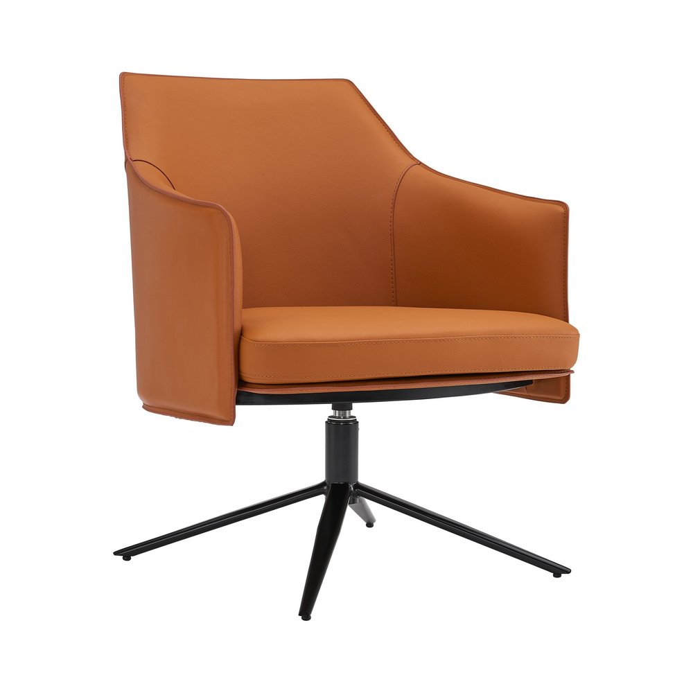 26" Terra Cotta and Black Faux Leather Swivel Lounge Chair