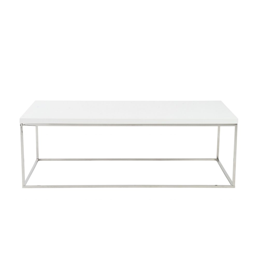 47" White and Silver Wood And Metal Frame Coffee Table